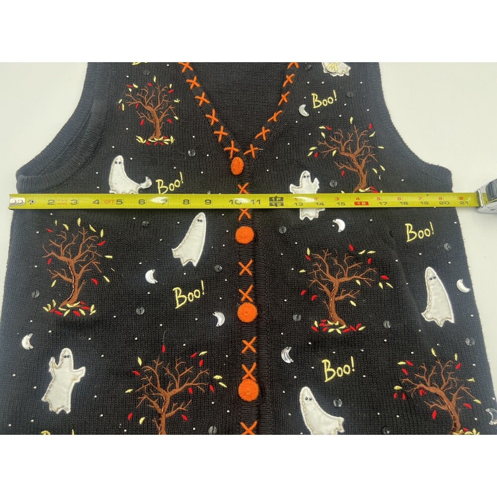 Vintage 90s Basic Editions embroidered Halloween Knit Sweater Vest Grannycore L - Picture 4 of 11